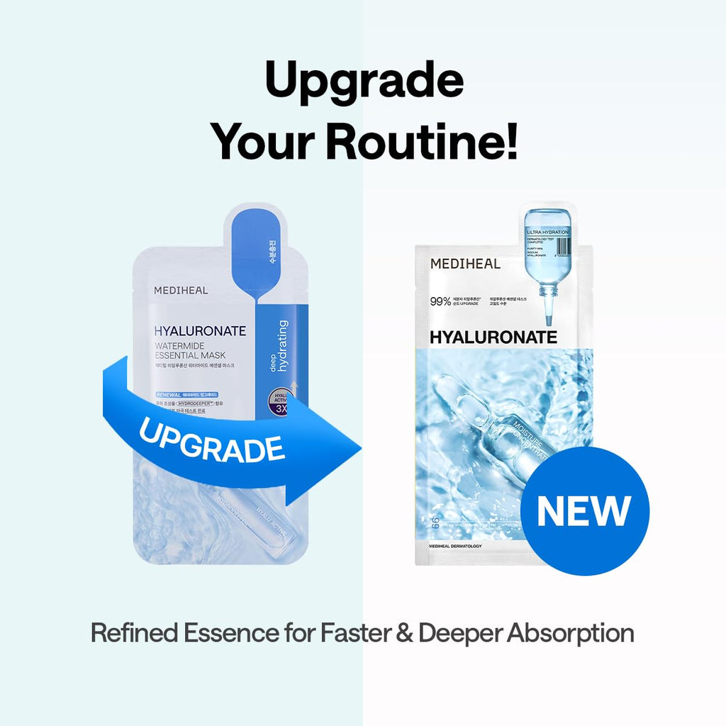 Mediheal Madecassoside Essential Sheet Mask Blemish Repair 10 pcs. 98% Purity Madecassoside & Hyaluronic Acid Included. Enhancing Moisture Barrier & Skin Texture Care. Vegan Formula Sheet Mask