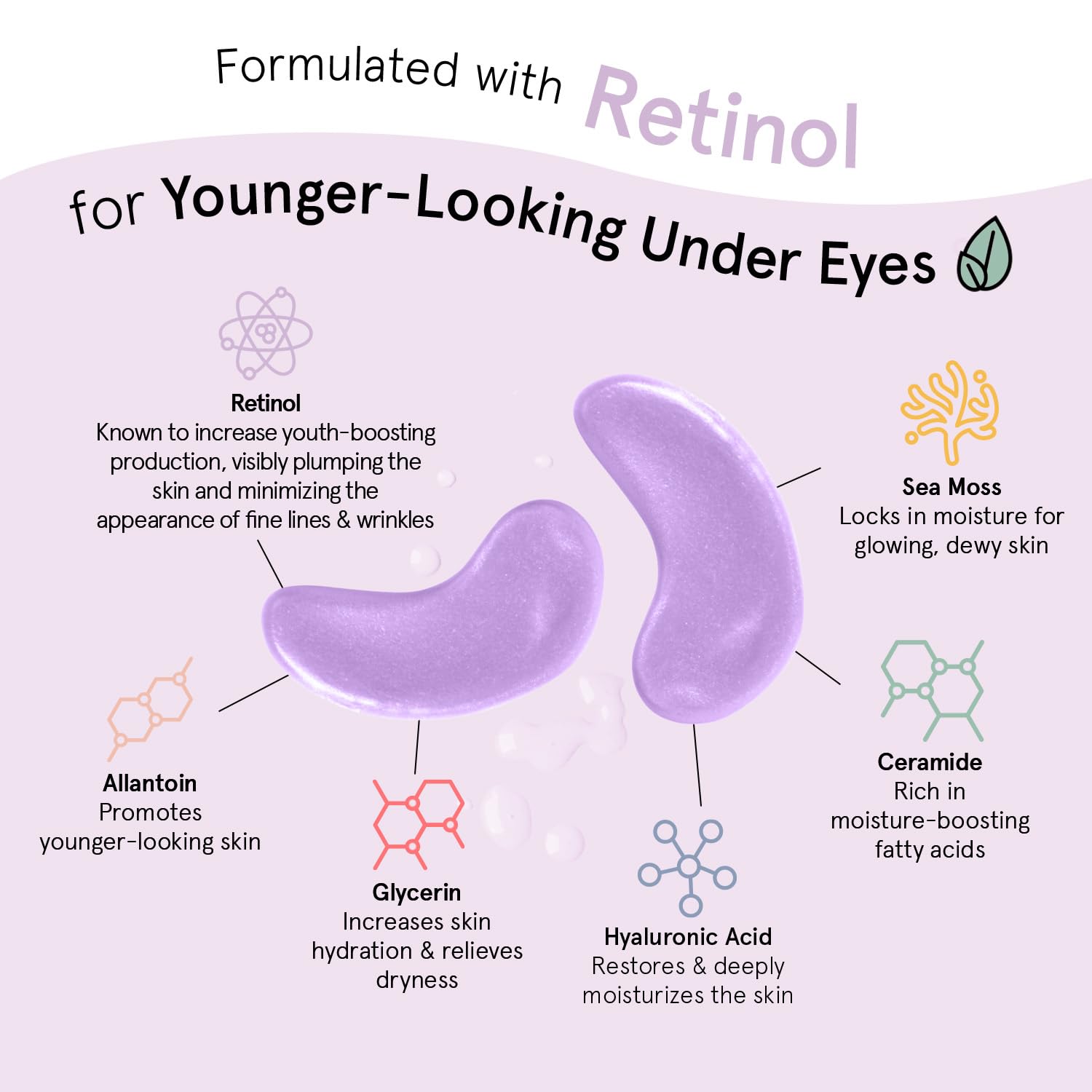 grace & stella Retinol Under Eye Patches for Puffy Eyes & Dark Circles - Restoring Gel Under Eye Masks with Hyaluronic Acid - Christmas Gifts for Teens, Birthday Gifts for Women (Purple, 24 Pairs)