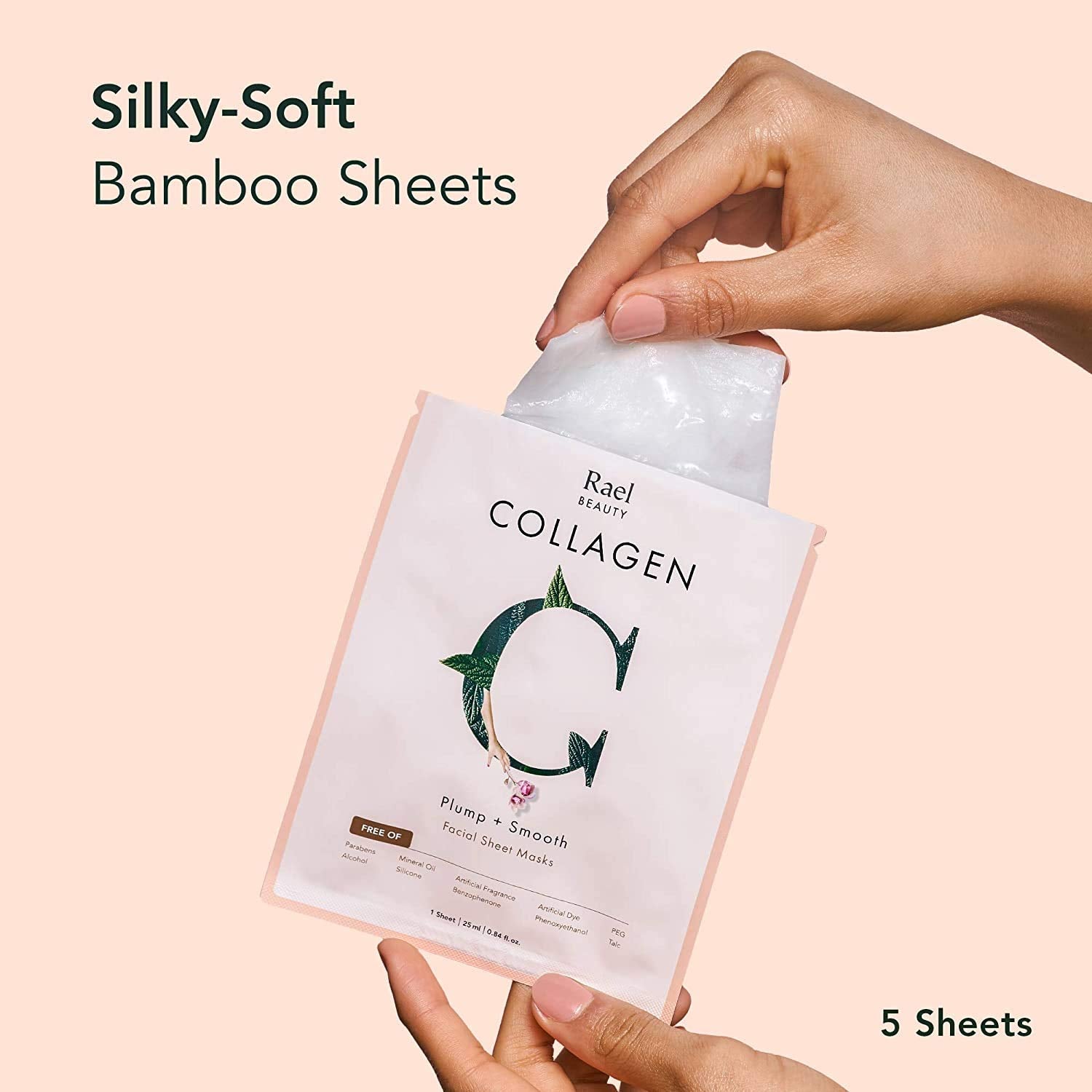 Rael Face Mask Skin Care, Collagen Face Masks - Bamboo Facial Sheet Mask, Korean Skincare, with Collagen Essence and Fruit Extracts, Nourishing and Moisturizing, All Skin Types (Collagen, 5 Sheets)