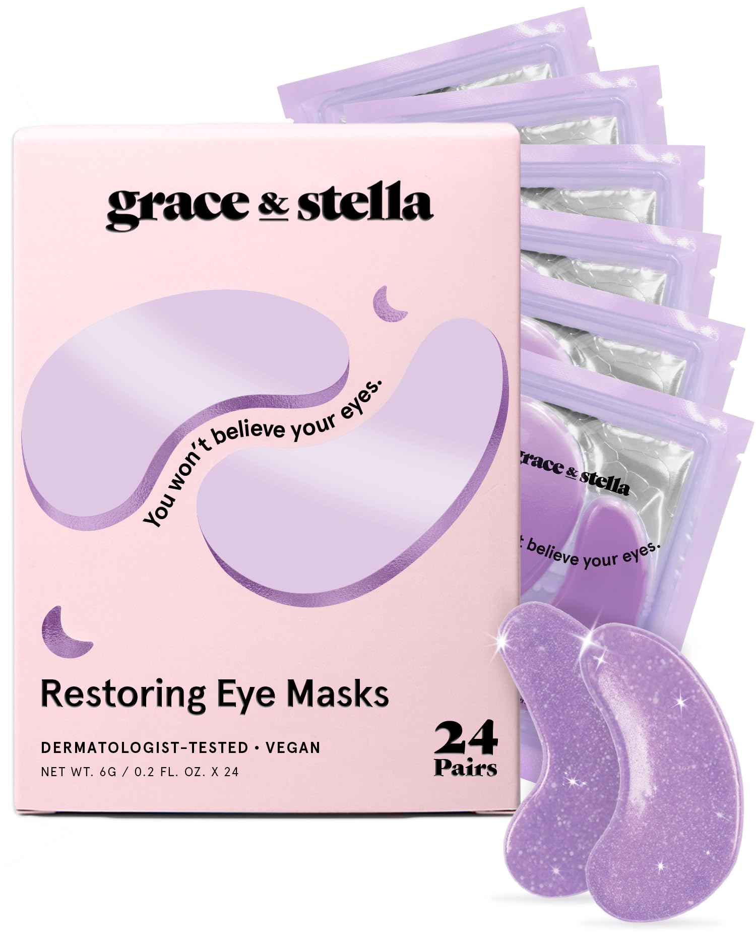 grace & stella Retinol Under Eye Patches for Puffy Eyes & Dark Circles - Restoring Gel Under Eye Masks with Hyaluronic Acid - Christmas Gifts for Teens, Birthday Gifts for Women (Purple, 24 Pairs)