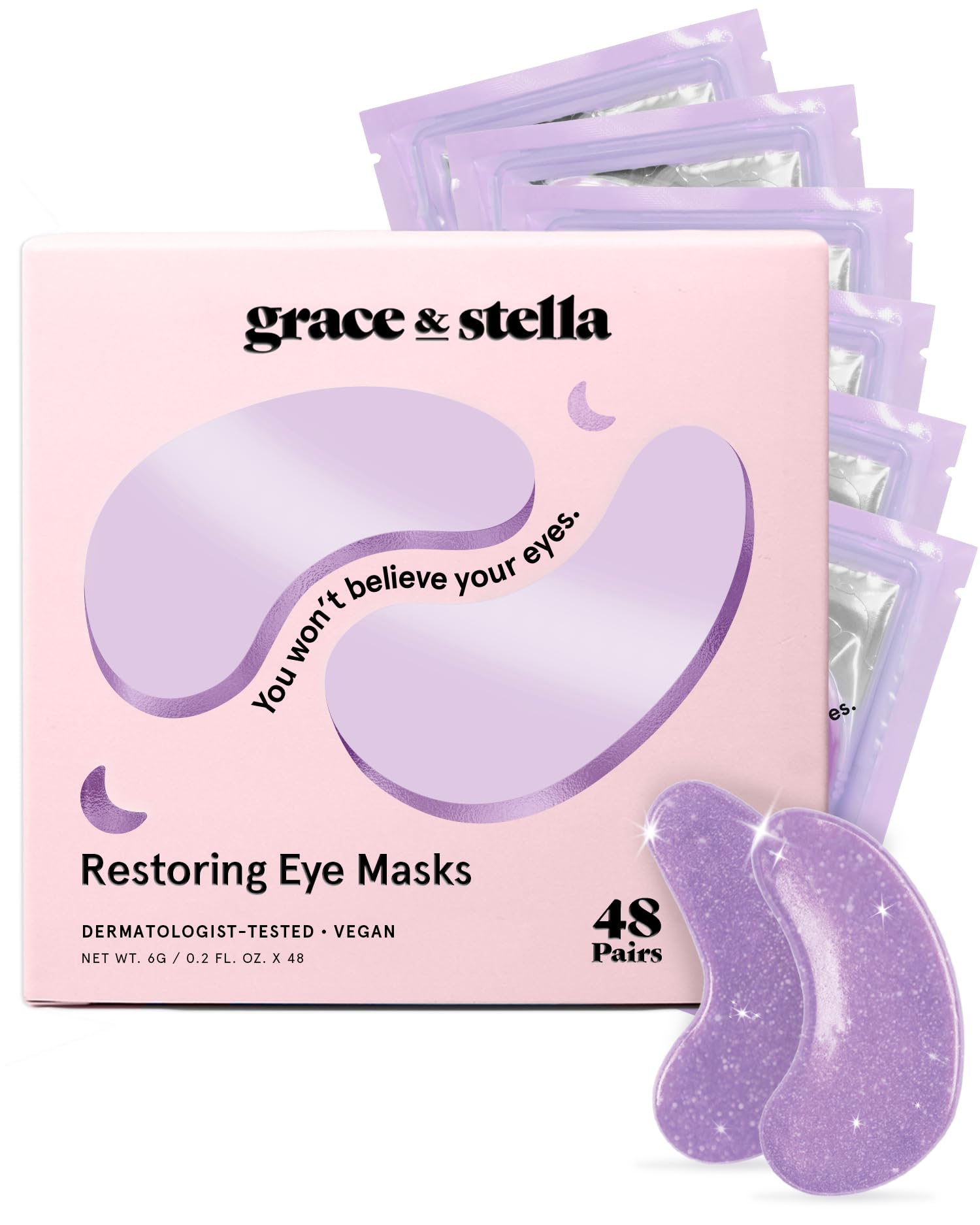 grace & stella Retinol Under Eye Patches for Puffy Eyes & Dark Circles - Restoring Gel Under Eye Masks with Hyaluronic Acid - Christmas Gifts for Teens, Birthday Gifts for Women (Purple, 24 Pairs)