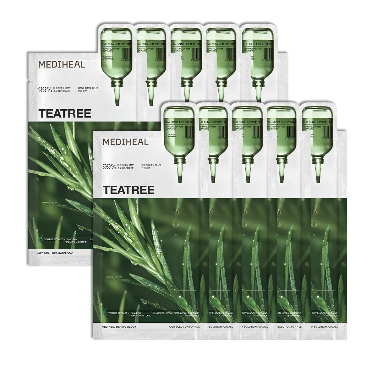 Mediheal Madecassoside Essential Sheet Mask Blemish Repair 10 pcs. 98% Purity Madecassoside & Hyaluronic Acid Included. Enhancing Moisture Barrier & Skin Texture Care. Vegan Formula Sheet Mask